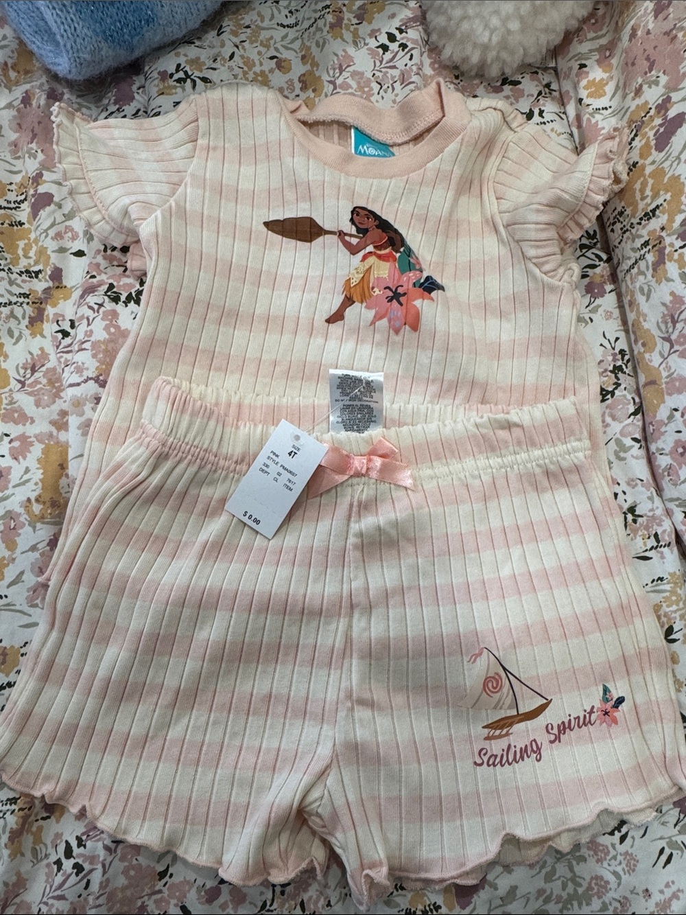 Disney Pink & Cream Striped Moana Ribbed Romper